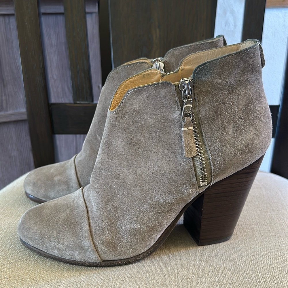Rag & Bone Women’s Suede Side Zip Heeled Ankle Booties Gray Size 8 (38)